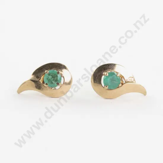 Pair 14ct Single Emerald Stud Earrings