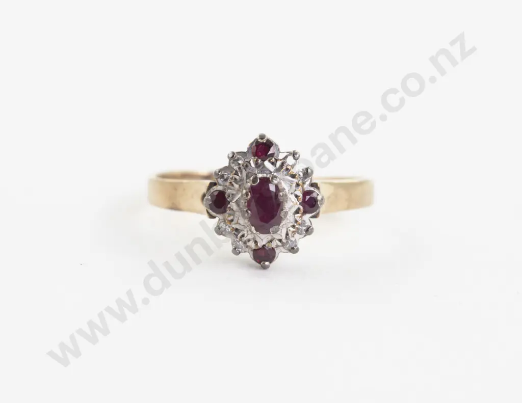 9ct 13Stone Ruby and Diamond Cluster Ring Image 1++