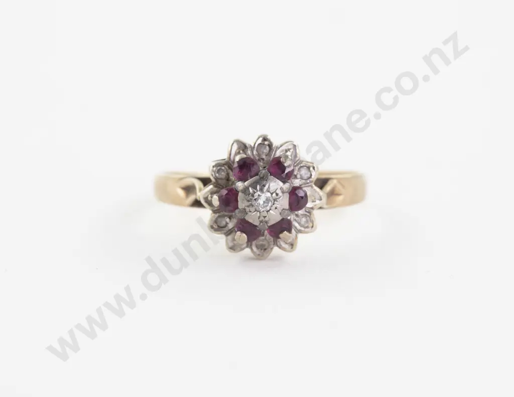 9ct 19Stone Ruby and Diamond Floret Cluster Ring Image 1++