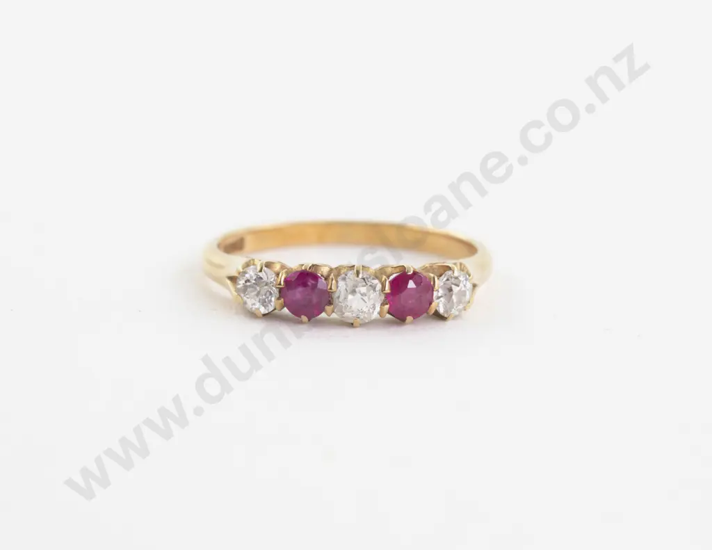 18ct Five Stone Ruby and Diamond Bridge Ring Image 1++