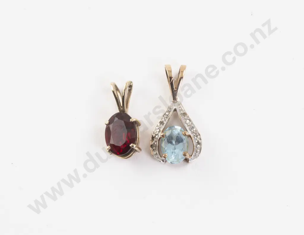 9ct Single Stone Garnet and Topaz Pendants Image 1++