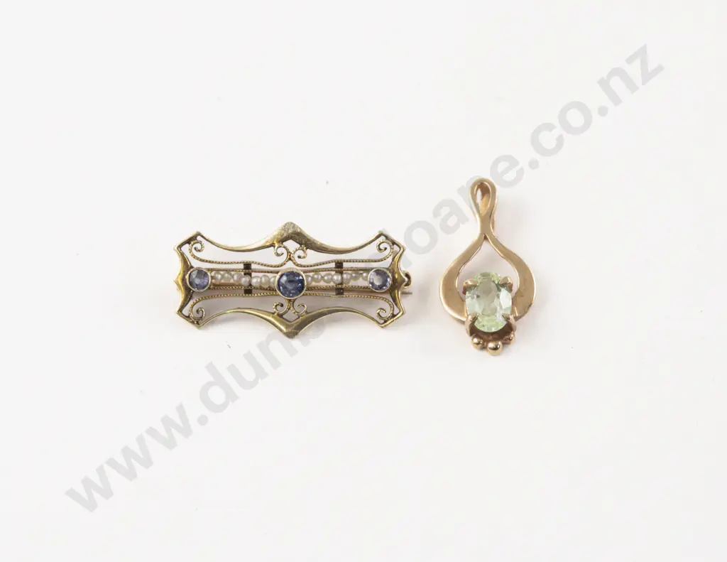 Edwardian 9ct Sapphire and Seed Pearl Brooch Image 1++
