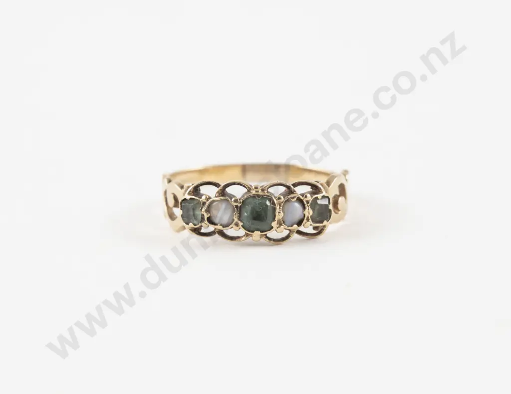 Victorian 14ct Five Stone Peridot and Opal Bridge Ring Image 1++