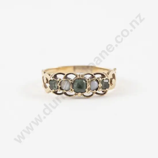 Victorian 14ct Five Stone Peridot and Opal Bridge Ring