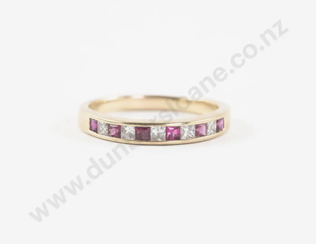 10ct Eleven Stone Imitation Ruby and Diamond Eternity Band Image 1++