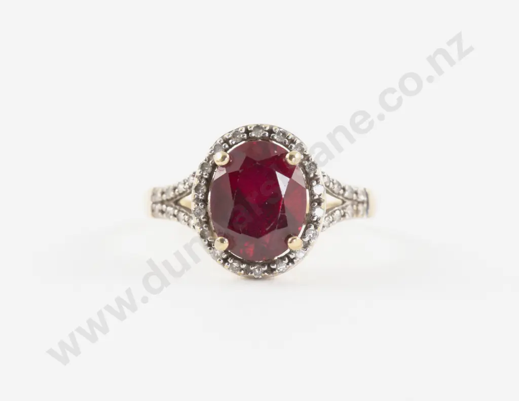 10ct 35Stone Imitation Ruby and Diamond Cluster Ring Image 1++