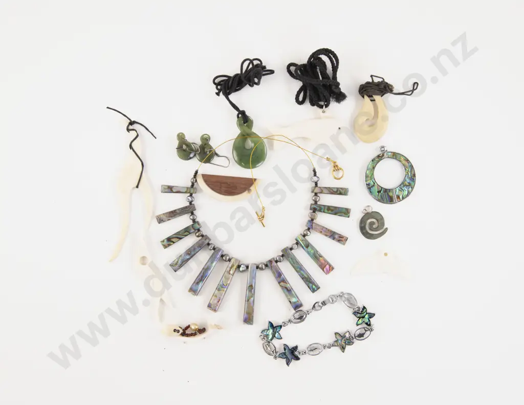 Collection of NZ Greenstone Paua and Bone Jewellery Image 1++