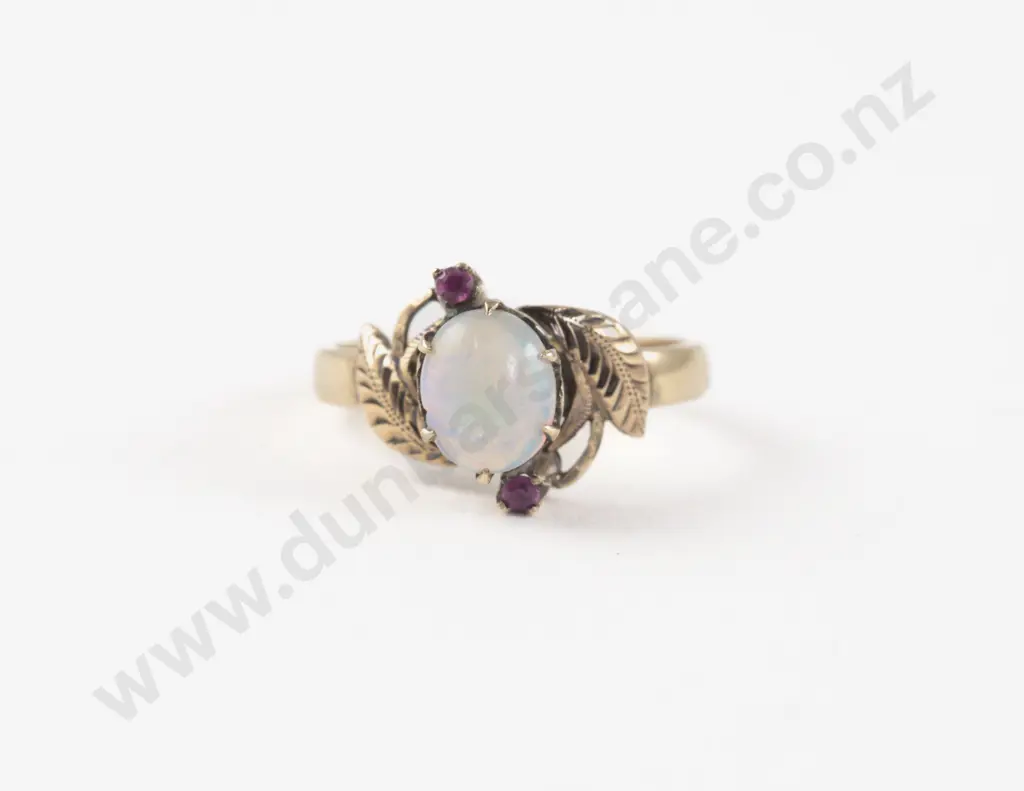 18ct & 9ct Three Stone Opal and Ruby Ring Image 1++