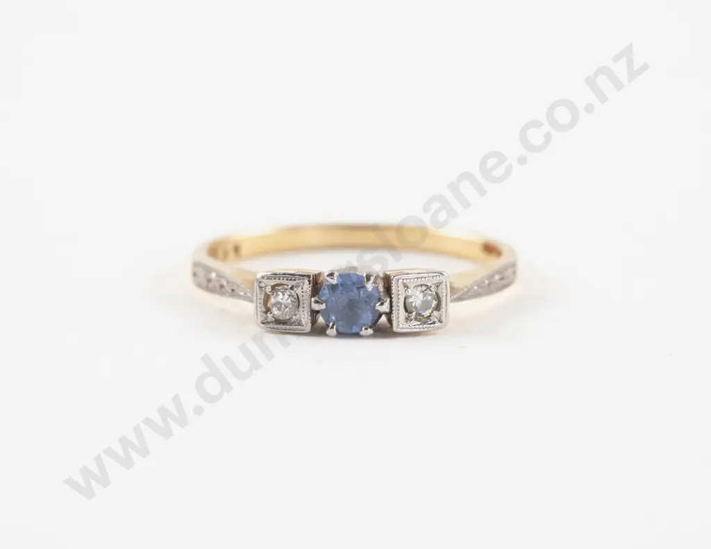 18ct and Platinum Three Ceylon Stone Sapphire and Diamond Ring Image 1++