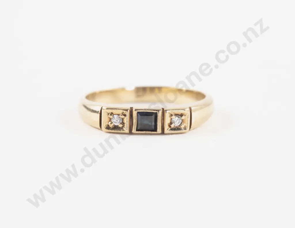 9ct Three Stone Sapphire and Diamond Eternity Band Ring Image 1++