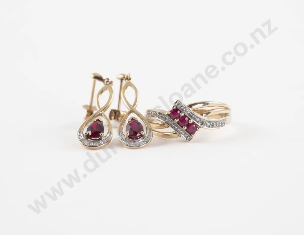 10ct Seven Stone Diamond and Ruby Ring Image 1++