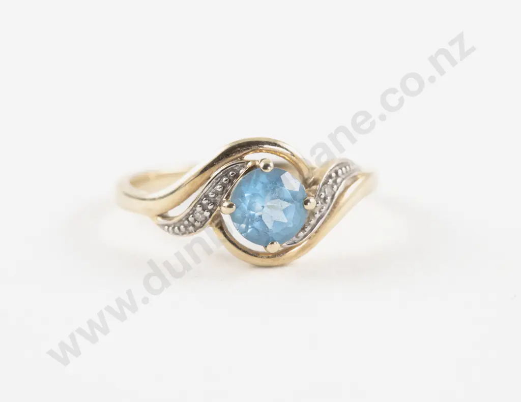 10ct Three Stone Topaz and Diamond Ring Image 1++