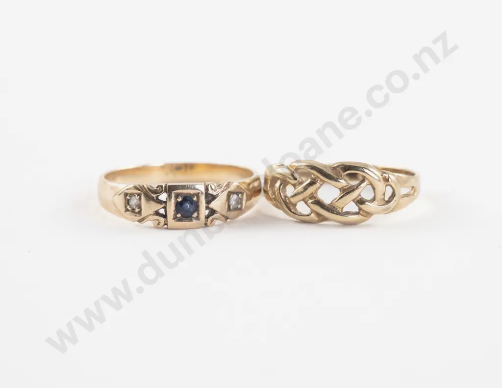 9ct Three Stone Sapphire and Diamond Ring Image 1++
