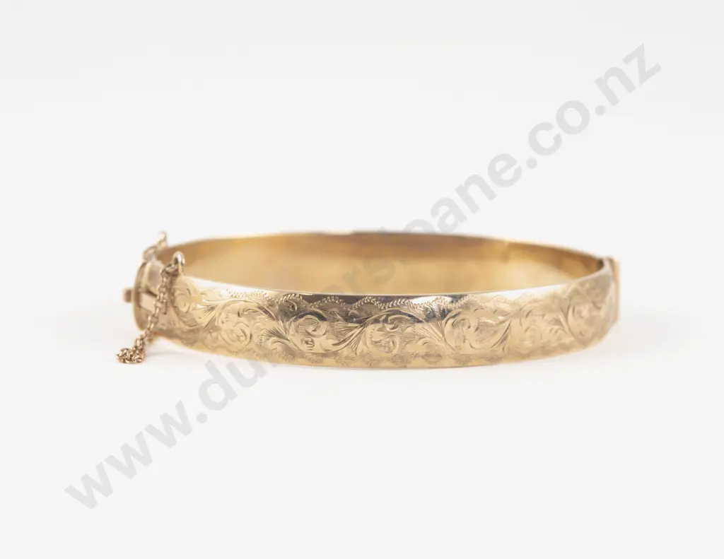 9ct Metal Core Half Engraved Hinged Snap Bangle Image 1++
