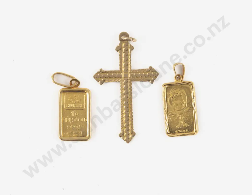 Two 1gm Fine Gold 999.9 Bar Pendants Image 1++
