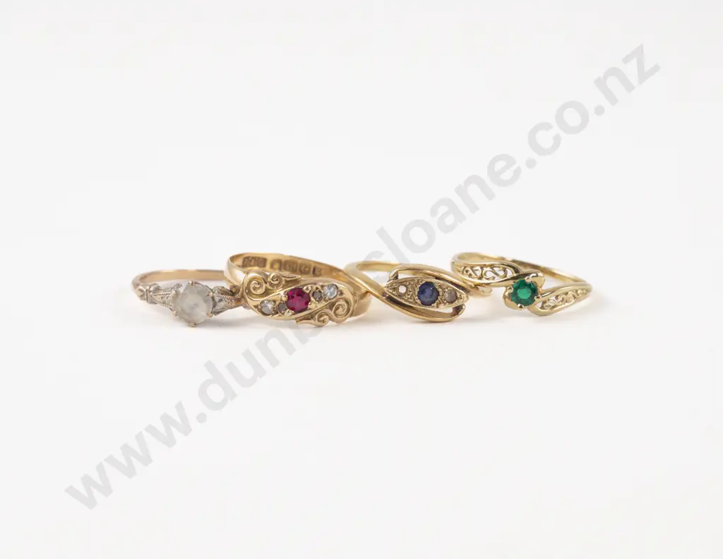 9ct Five Stone Diamond and Garnet Bridge Ring Image 1++