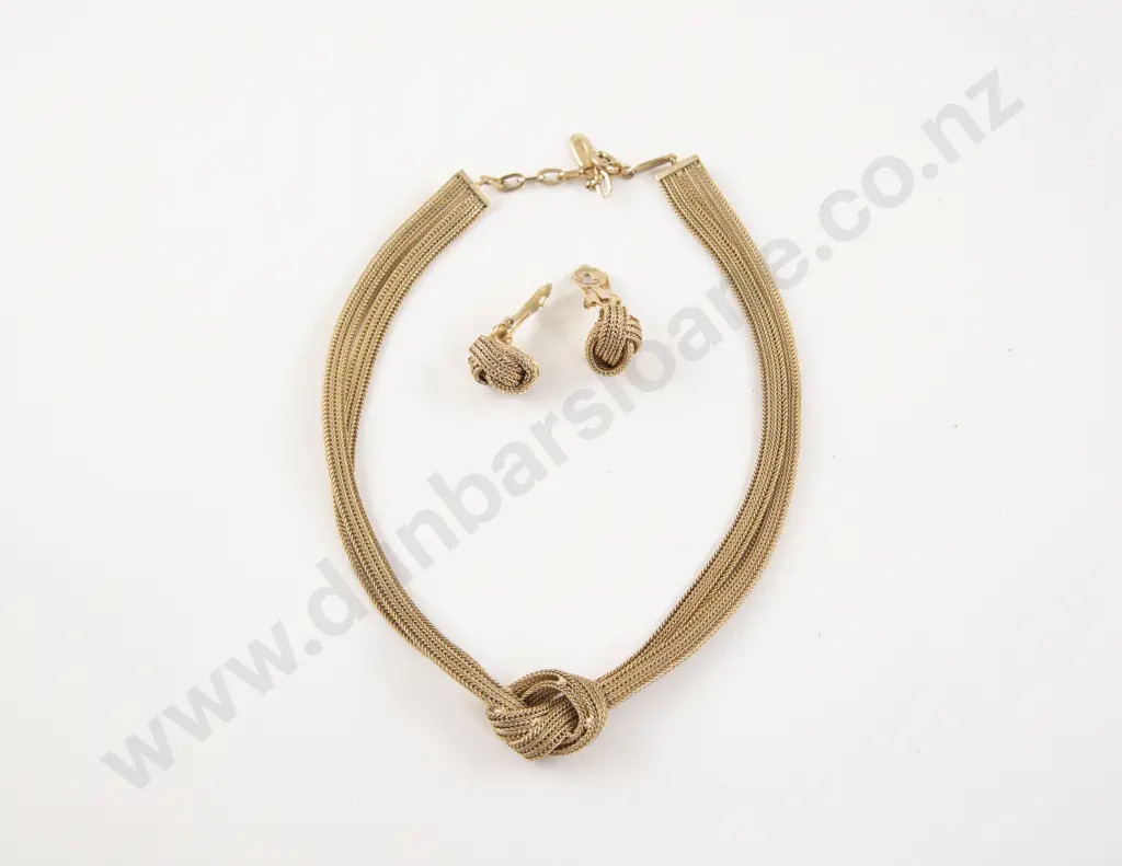 Vintage Grosse Germany 1961 Gold Plated Rope Knot Necklace and Earring Set Image 1++
