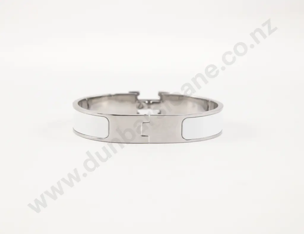 Hermes Clic H Palladium and White Enamel Bracelet Image 1++