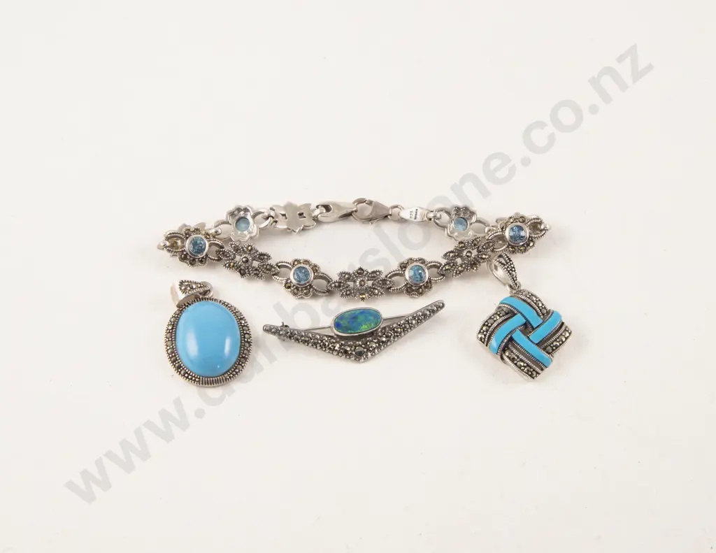S/S Six Stone Topaz and Marcasite Bracelet Image 1++