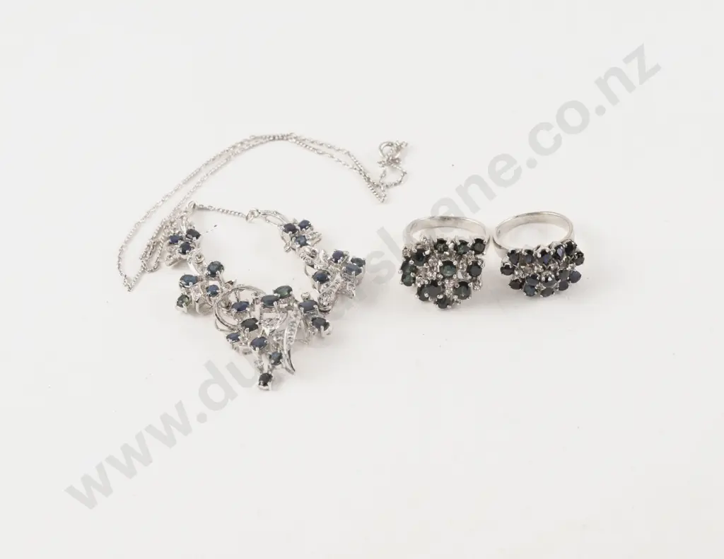 Two S/S Sapphire and Diamond Paste Cluster Rings Image 1++