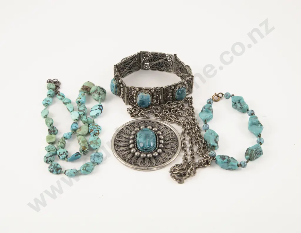 Filigree Style Mounted Scarab Beetle Bracelet and Pendant Image 1++