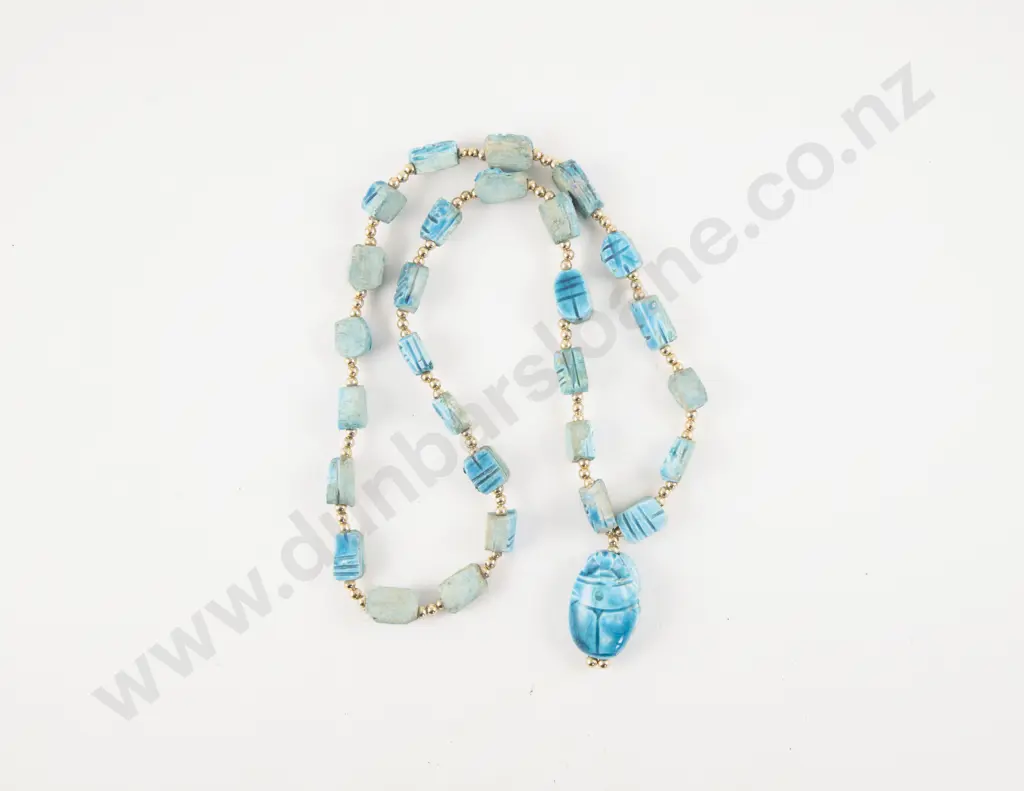 Egyptian Style Single Strand Carved Scarab Beetle Necklace Image 1++