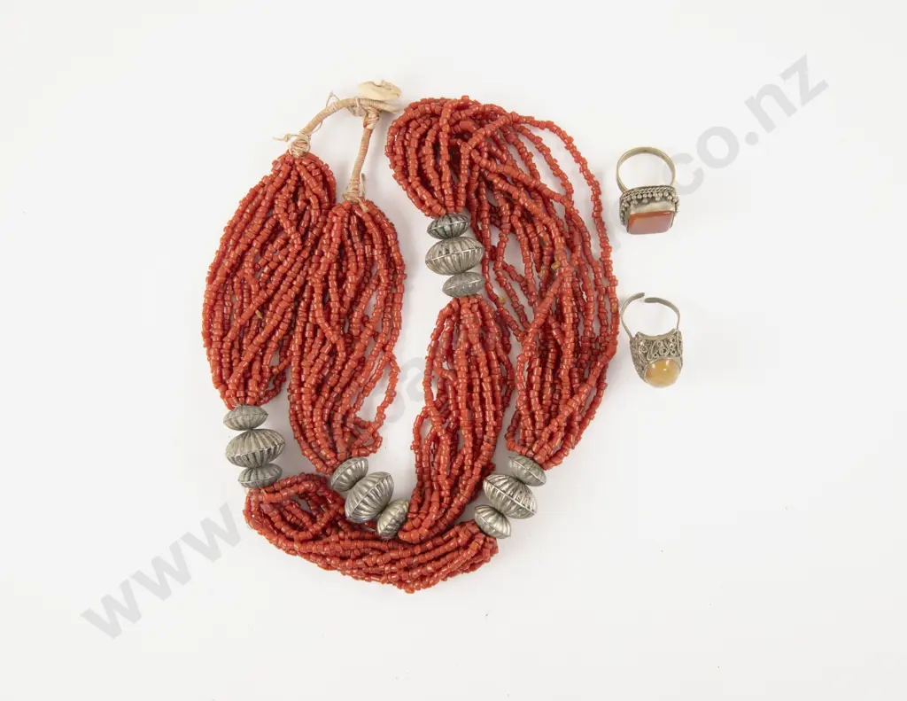 North African Beaded Necklace with Two Rings Image 1++