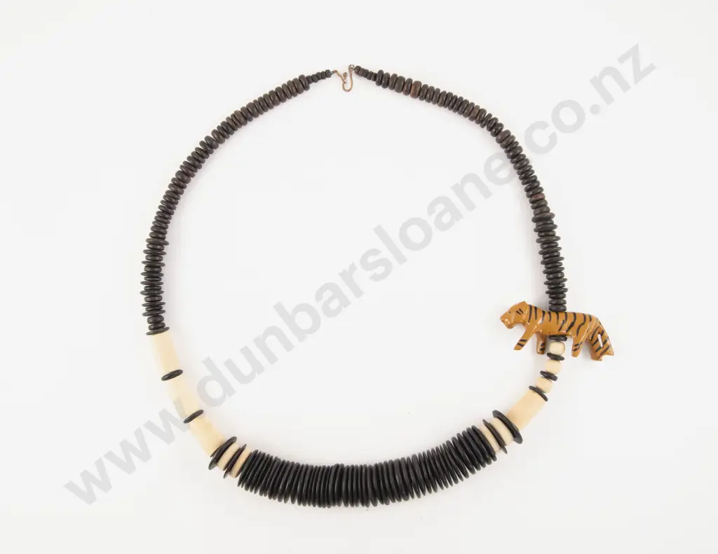 Vintage Graduated Wooden Bead Tiger Necklace Image 1++