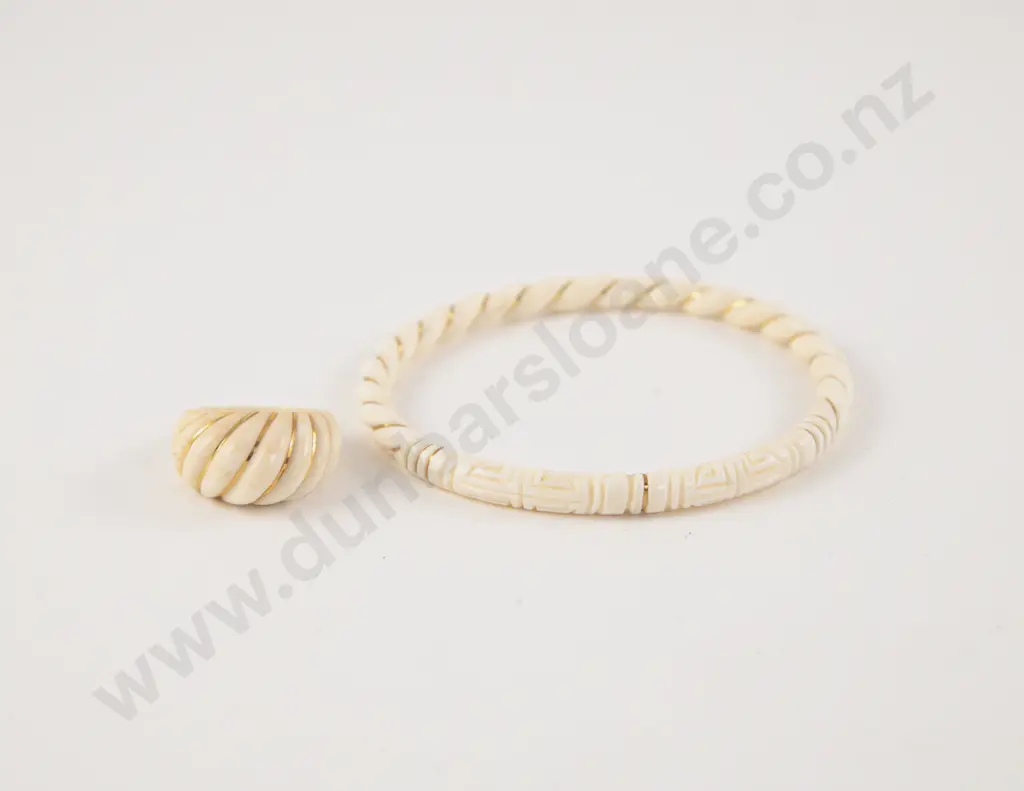 Ivory and 9ct Gold Thread Bangle and Ring Image 1++