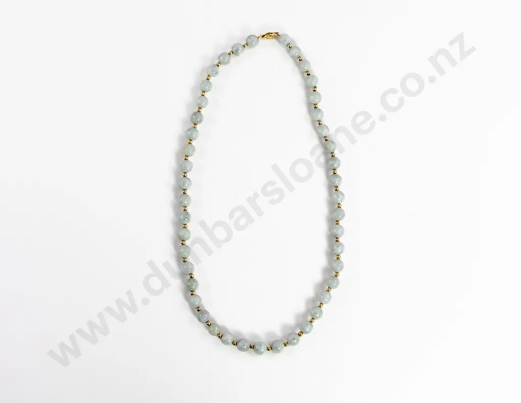 Single Strand Uniform Grey/Green Jade Bead Necklace Image 1++