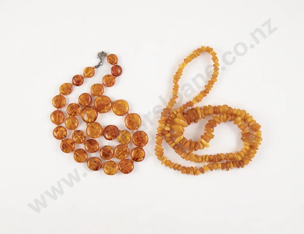 Two Single Strand Amber Beaded Necklaces Image 1++
