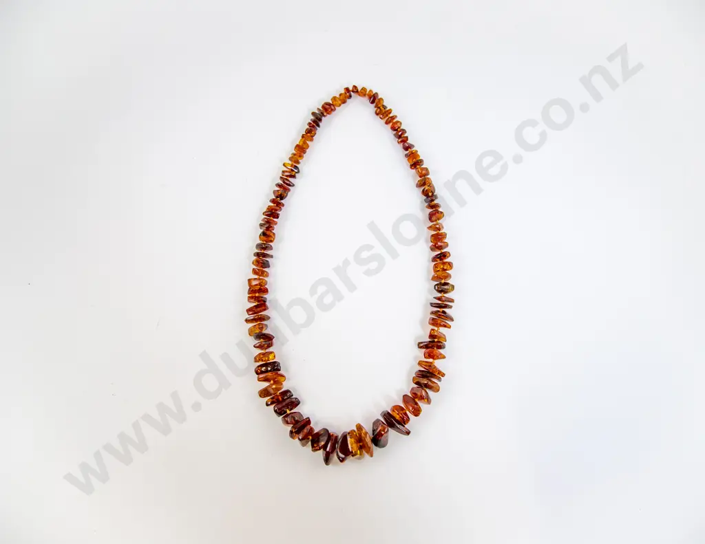 Single Strand Graduated Polished Nugget Amber Bead Necklace Image 1++