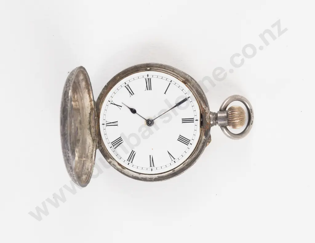 .935 Silver Hunter Cased Lever Wind Small Pocket Watch Image 1++
