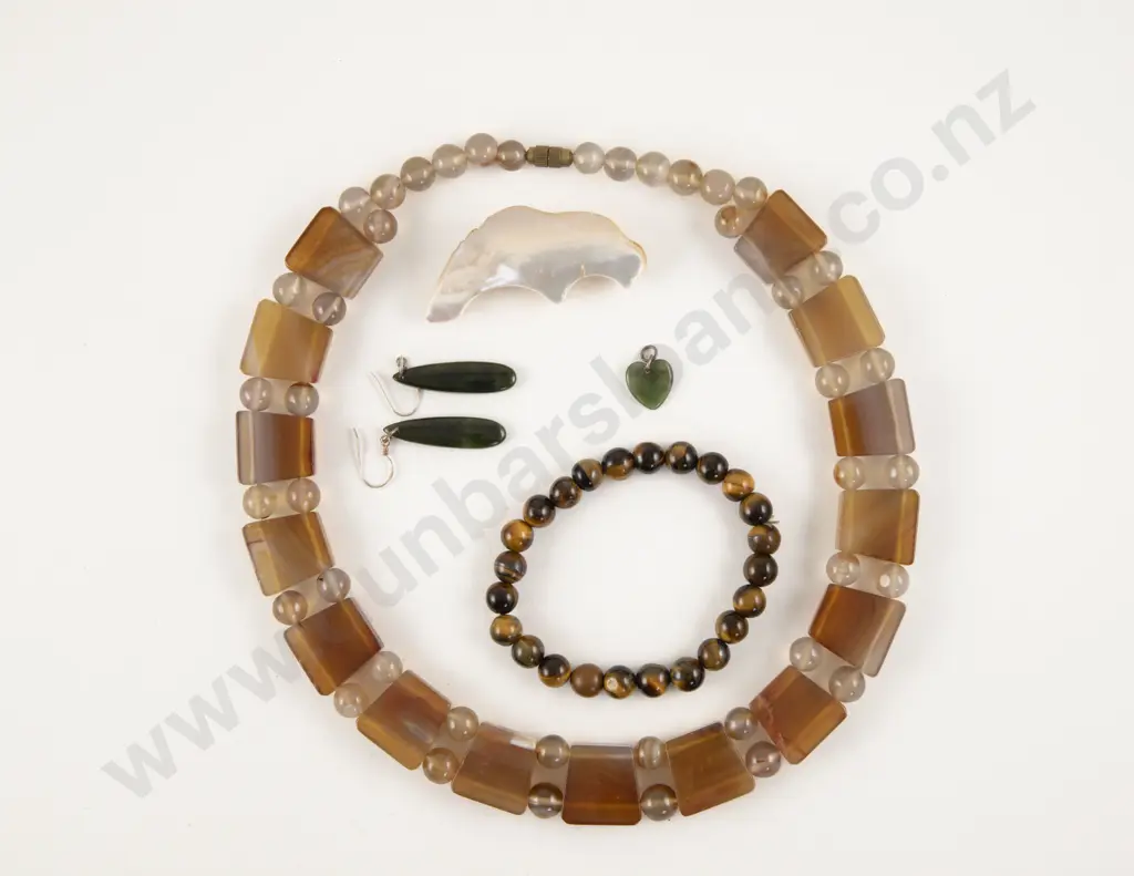 Pair S/S Greenstone Earrings and Pendant Image 1++