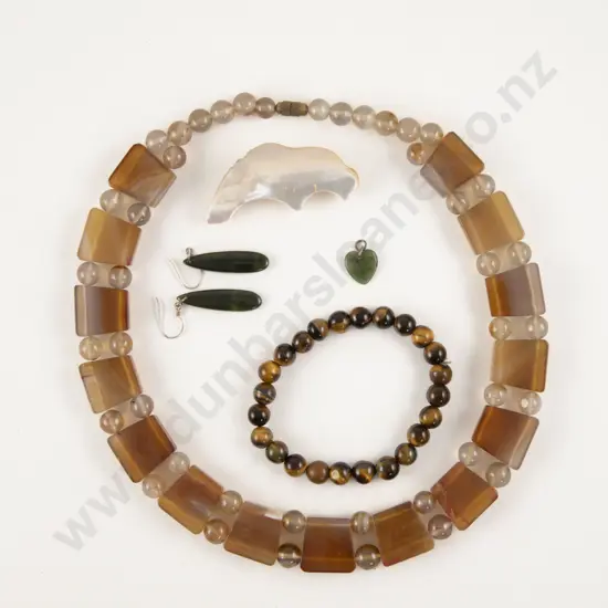 Pair S/S Greenstone Earrings and Pendant