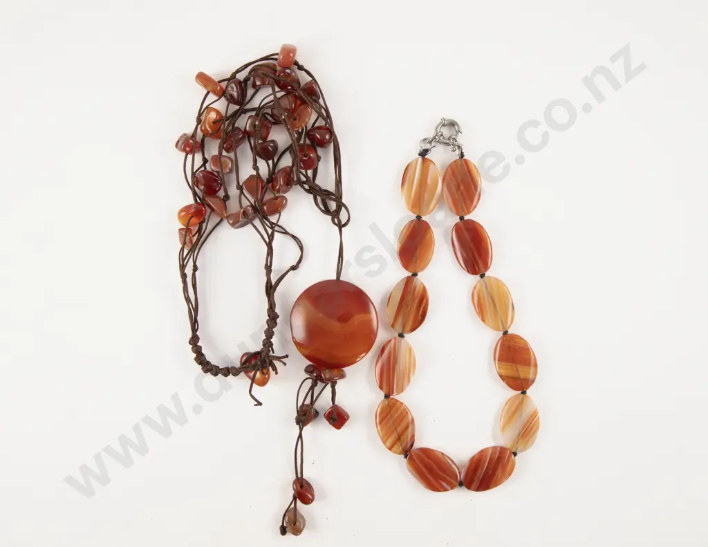 Beaded Carnelian Rope Necklace and Single Strand Beaded Carnelian Necklace Image 1++