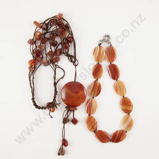 Beaded Carnelian Rope Necklace and Single Strand Beaded Carnelian Necklace