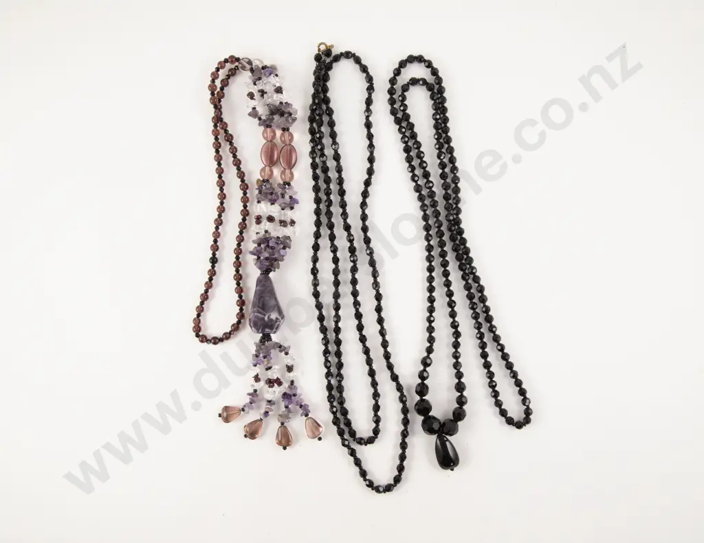Two Single Strand French Jet Crystal Opera Length Necklace Image 1++