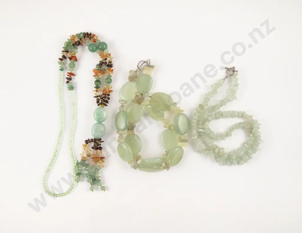 Single Strand Pale Green Beaded Quartz Necklace and Two Beaded Necklaces Image 1++