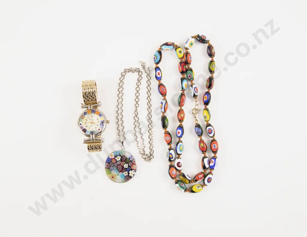 Murano Beaded Necklace Glass Pendant and Ladies Wrist Watch Image 1++
