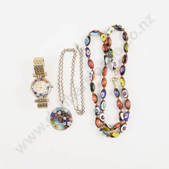 Murano Beaded Necklace Glass Pendant and Ladies Wrist Watch