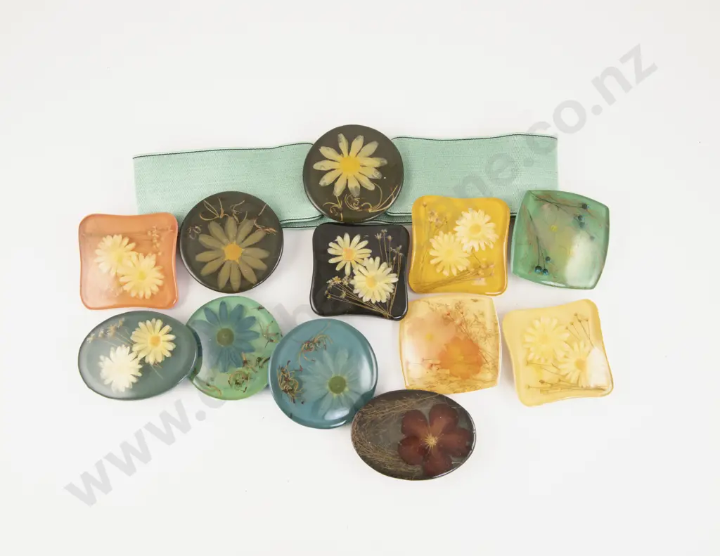 Vintage Made in Western Germany Resin Encased Flower Buckles Image 1++