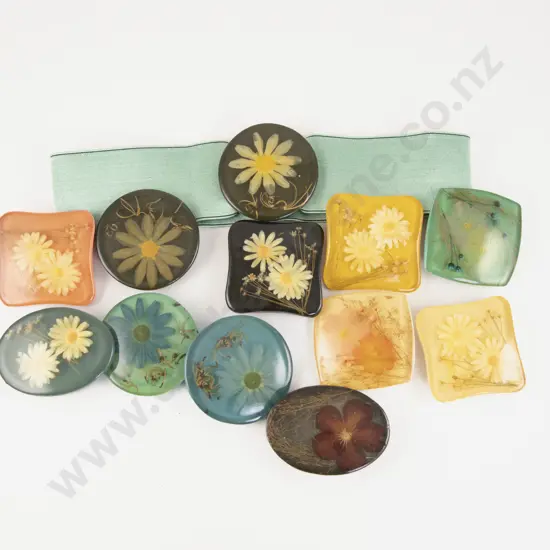 Vintage Made in Western Germany Resin Encased Flower Buckles