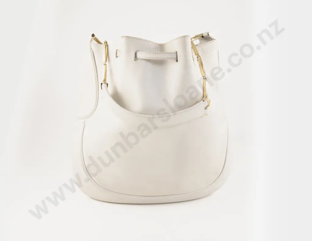 Salvatore Ferragamo Cream Drawstring Bucket Bag Image 1++
