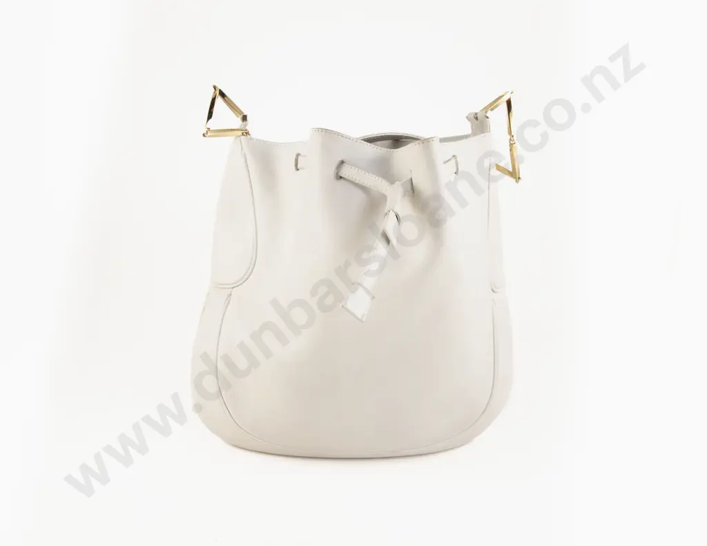 Salvatore Ferragamo Cream Drawstring Bucket Bag Image 1++