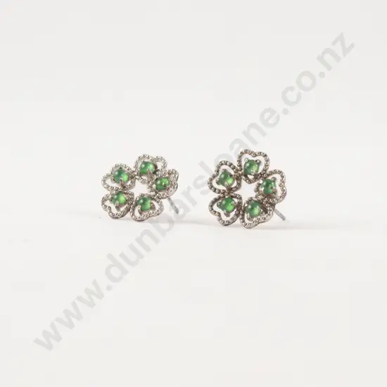 S/S Green Jade Flower Stud Earrings