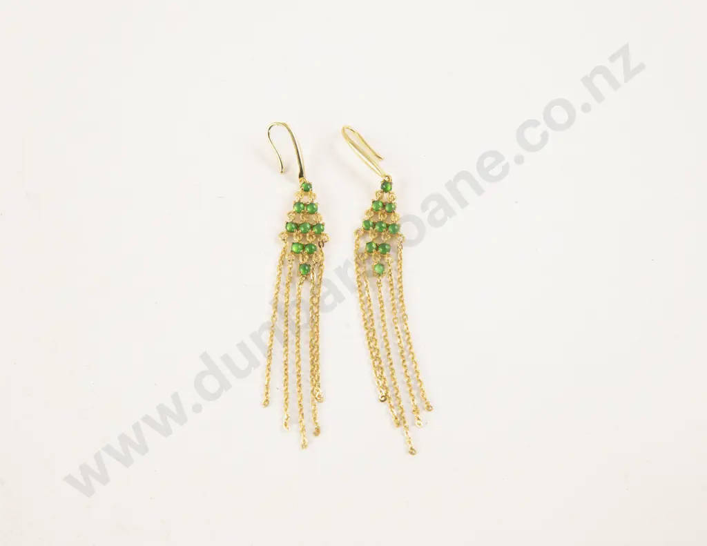 .925 Silver Green Jade Pendant Drop Earrings Image 1++