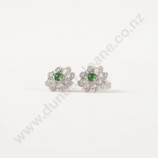 S/S Jade Flower Stud Earrings