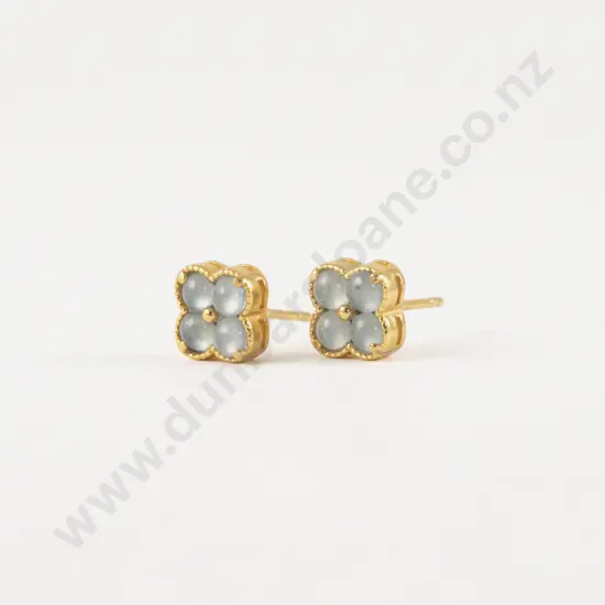 S/S White Jade Flower Stud Earrings