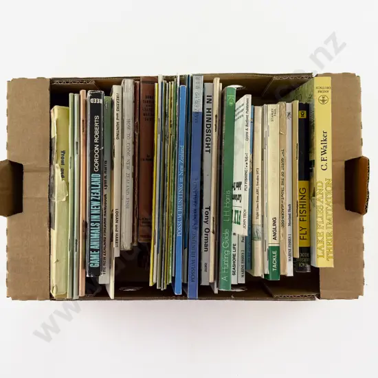Box Of Hunting & Fishing Books Including Trout and Salmon Fishing in Otago 1948